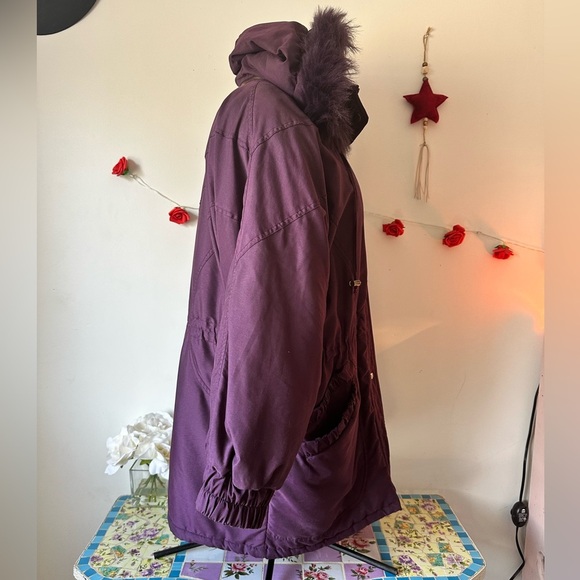 Vintage Women's Sequence Purple Faux Fur Hooded Jacket Coat L XL - Picture 3 of 9